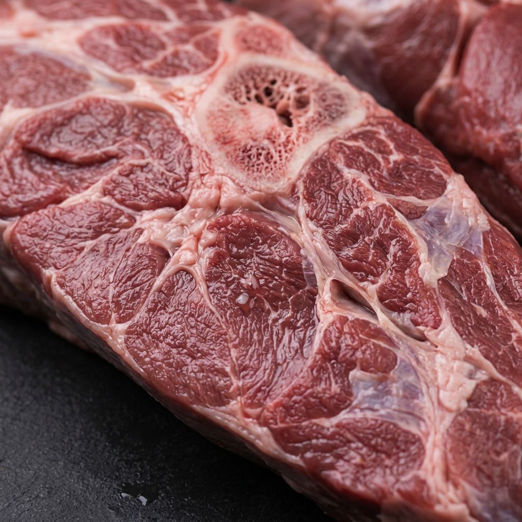 Close-up of halal beef marbling from UK supplier