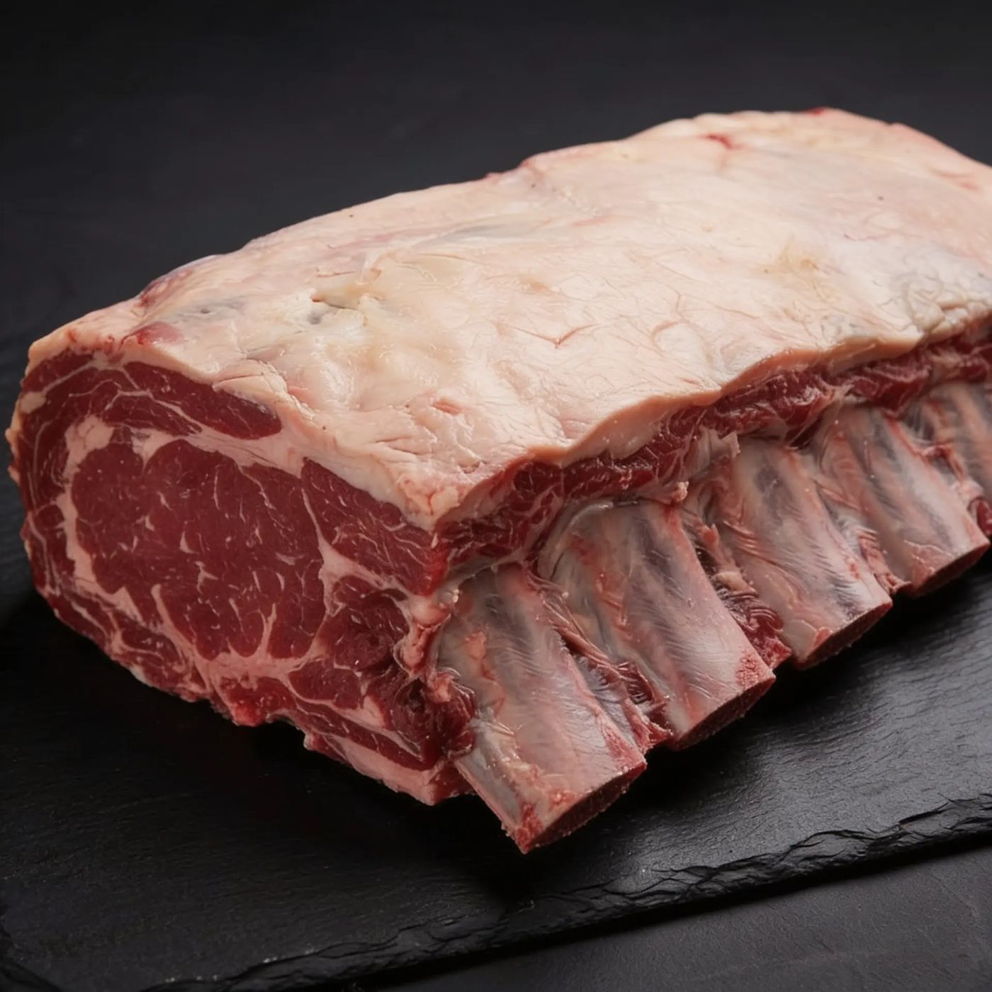 Close-up of raw Black Angus Cote de Boeuf bone-in ribeye