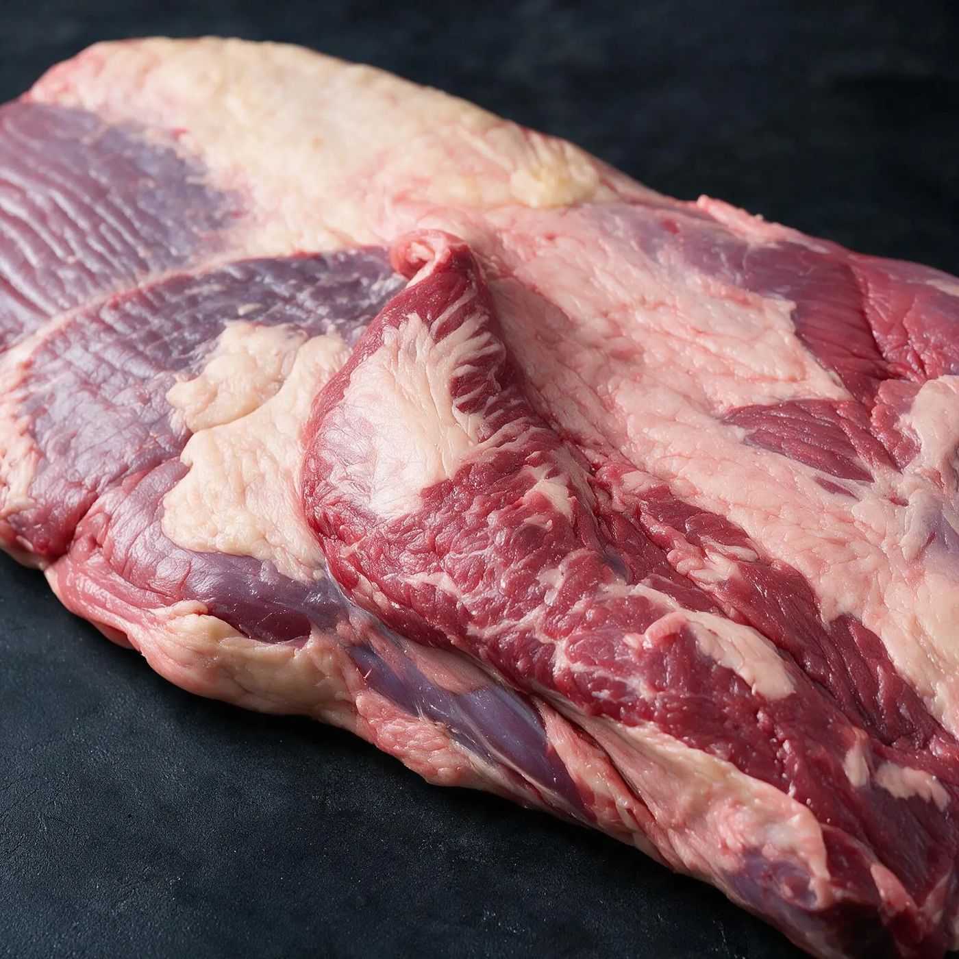 Close-up of halal beef marbling from UK supplier