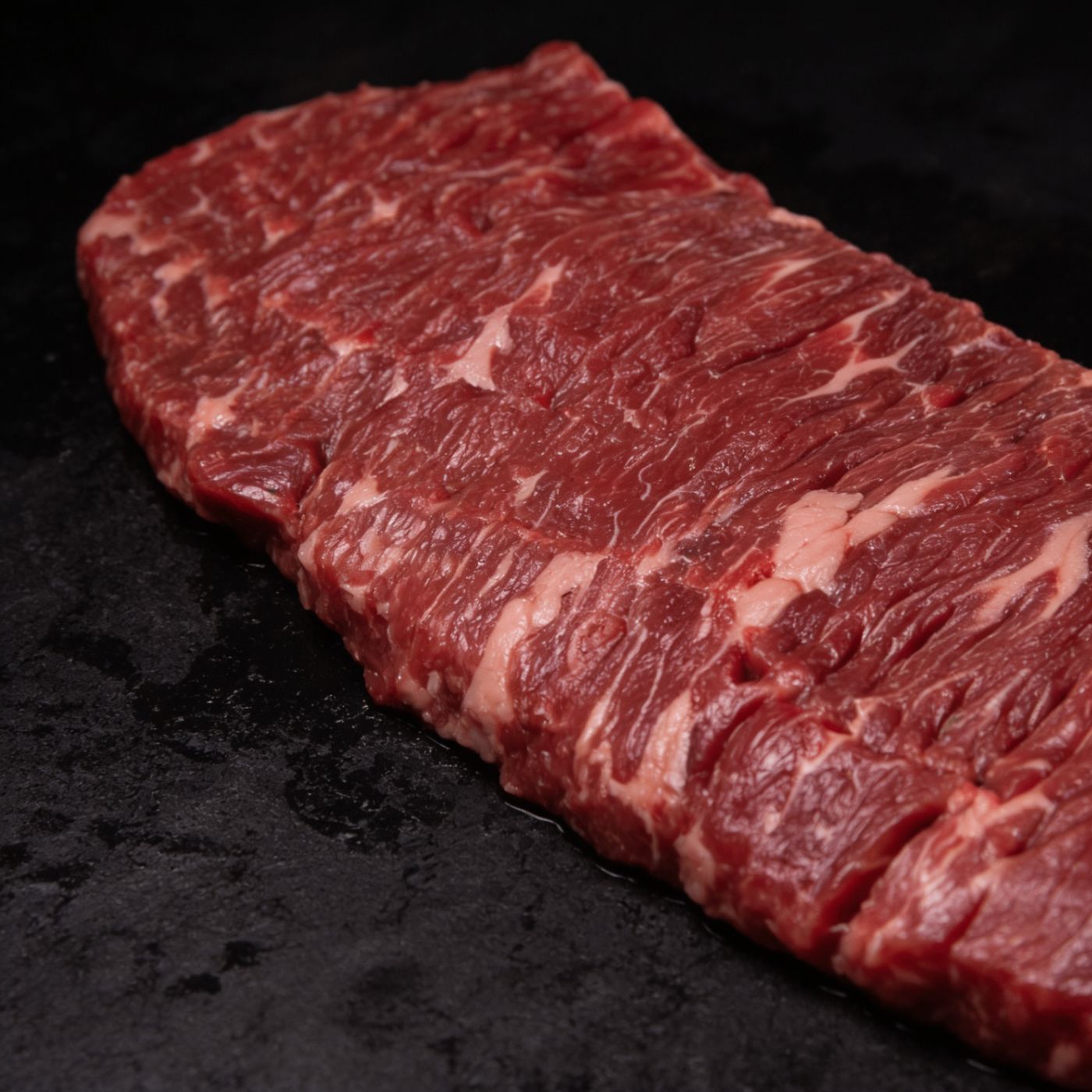 Close-up of halal beef marbling from UK supplier