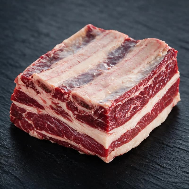 Premium halal Black Angus Jacob's Ladders on dark slate