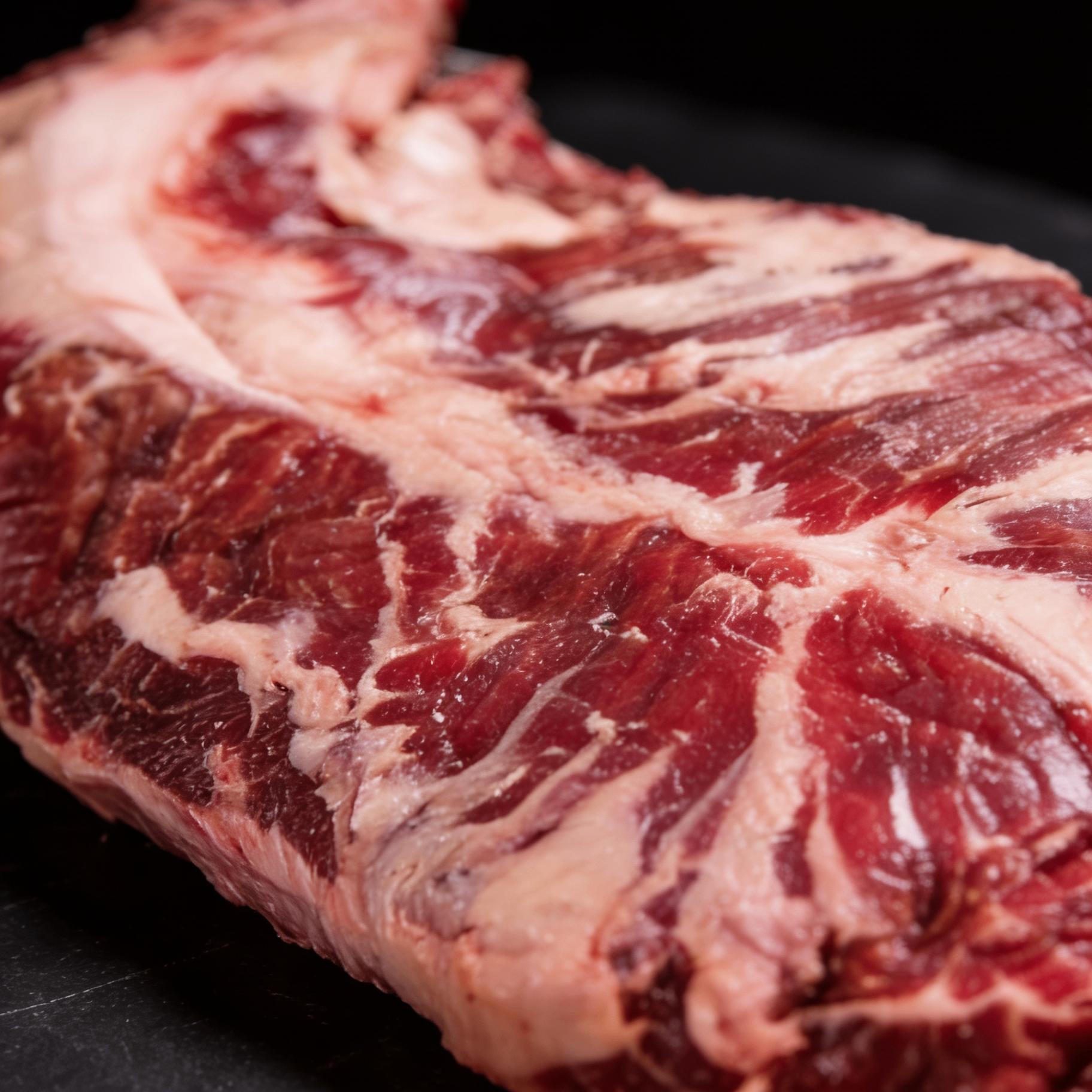 Close-up of halal beef marbling from UK supplier