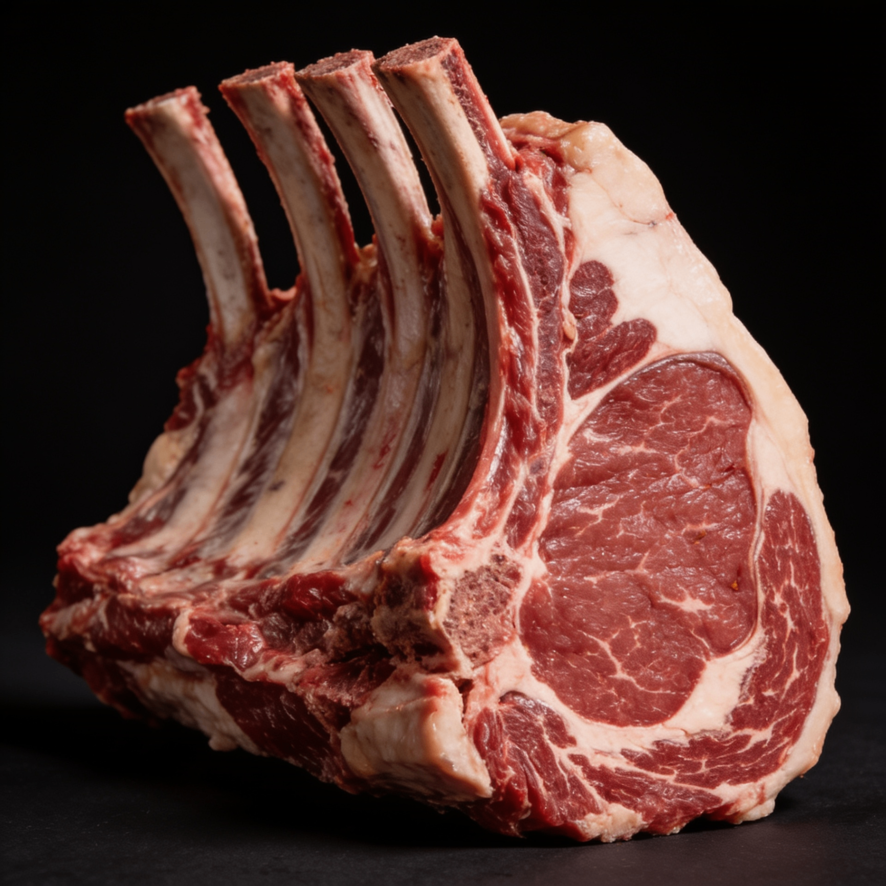 Close-up of raw Black Angus Cote de Boeuf bone-in ribeye
