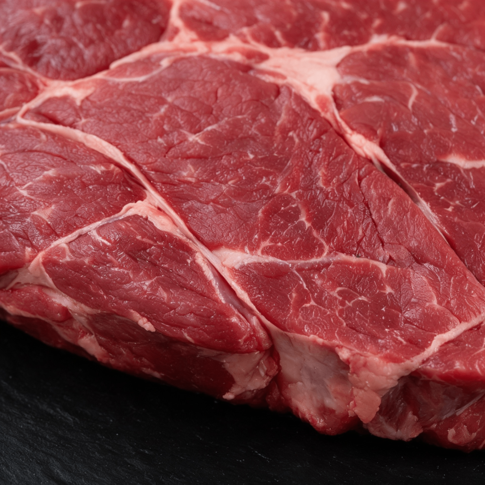 Close-up of halal beef marbling from UK supplier