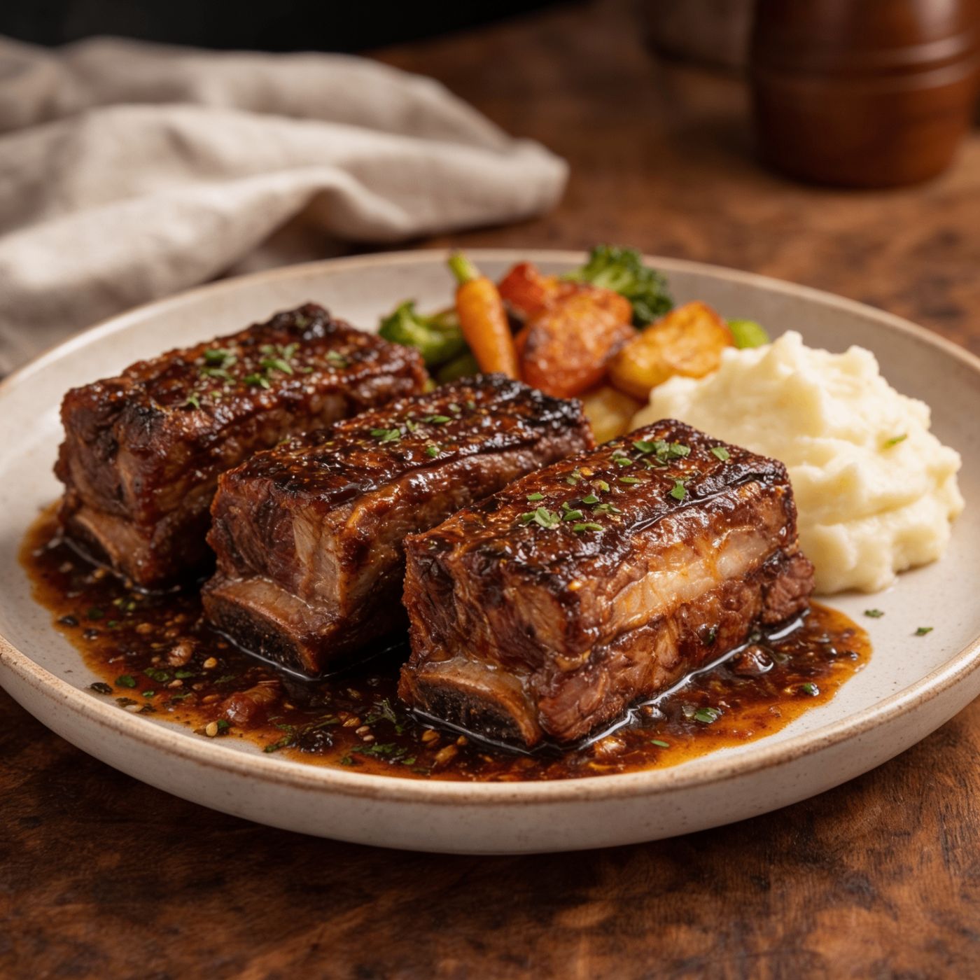 Slow-braised Black Angus beef short ribs with sticky glaze